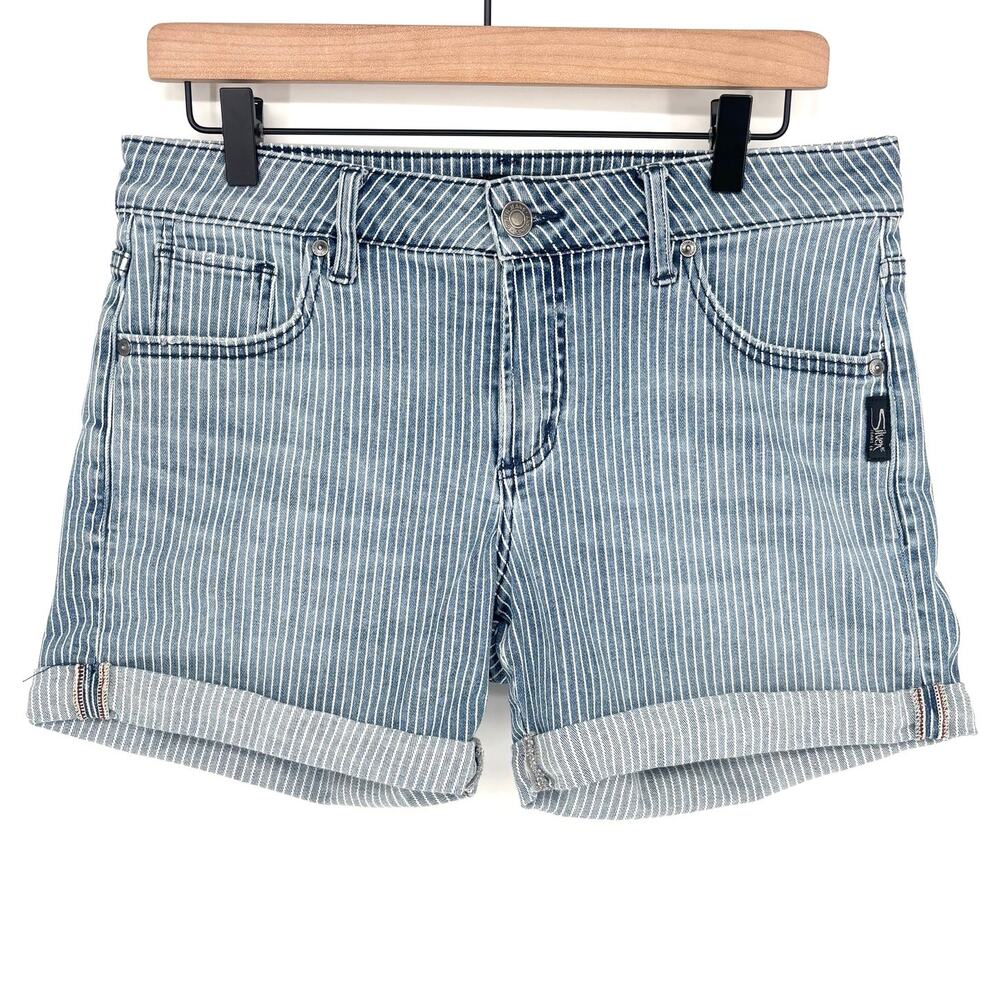 Silver Jeans Blue Pinstripe Rolled Cuff Boyfriend Short Size 27